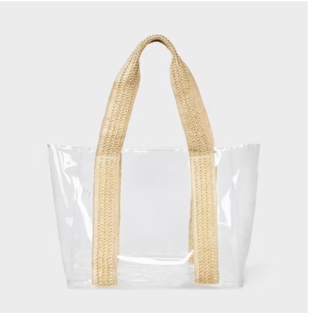 Shade & Shore Clear Beach Tote‎ Bag Large Straw Handles Stadium Beach NWT